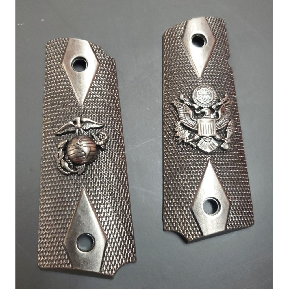 Colt 1911 Grips Pewter American Eagle Globe Anchor Army Marine Emblem pair